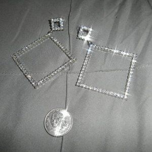 Square Clear Rhinestone Dangling Earrings